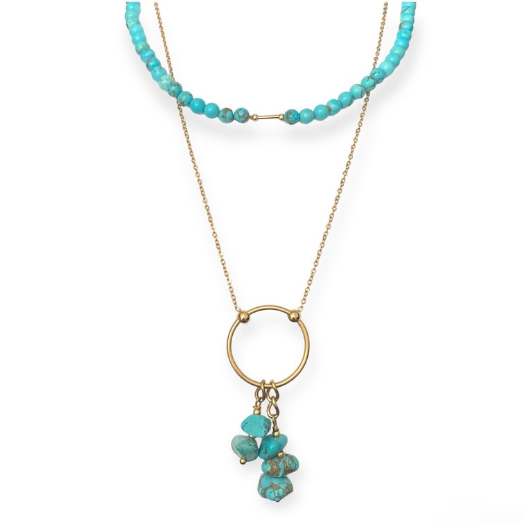 IVI Jewellery Women's Double Turquoise Natural Stone Necklace