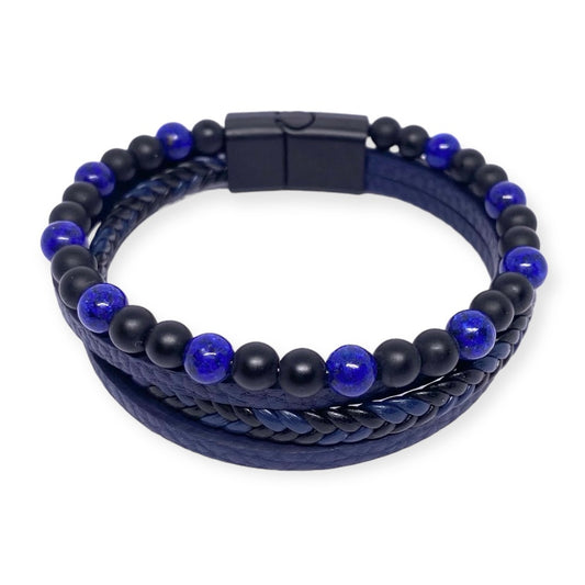 IVI Jewellery Men's Natural Stone and Leather Bracelet with Obsidian and Lapis Lazuli