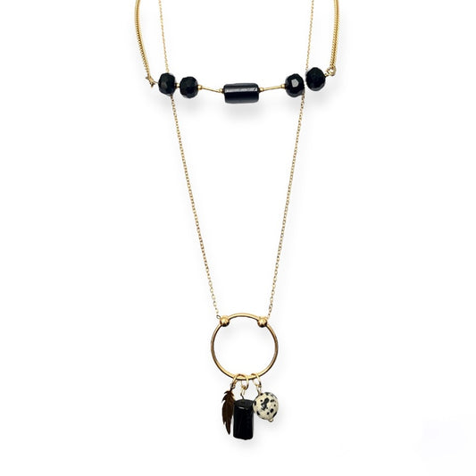 IVI Jewellery Women's Black Tourmaline and Onyx Natural Stone Necklace