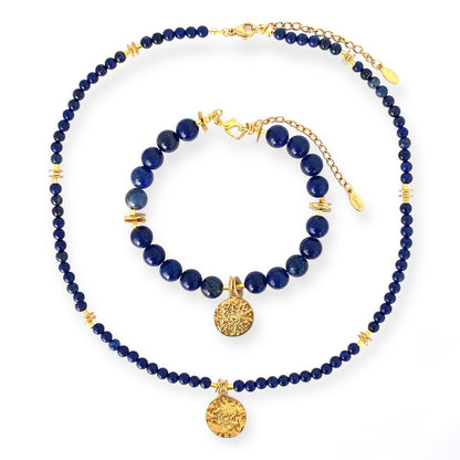 IVI Jewellery Women's Navy Lapis Lazuli Natural Stone Necklace and Bracelet