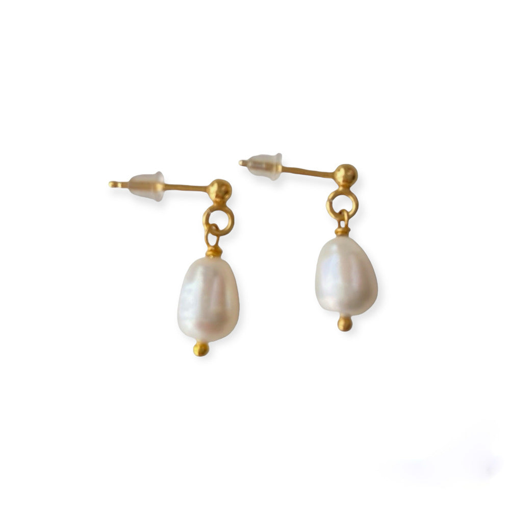 IVI Jewellery Women's Pearl Earrings 925 Sterling Silver with 24k Gold Plating