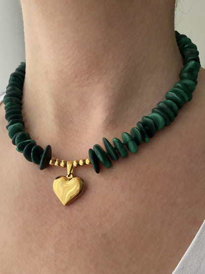 IVI Jewellery Green Malachite Natural Stone Heart Pendant Necklace