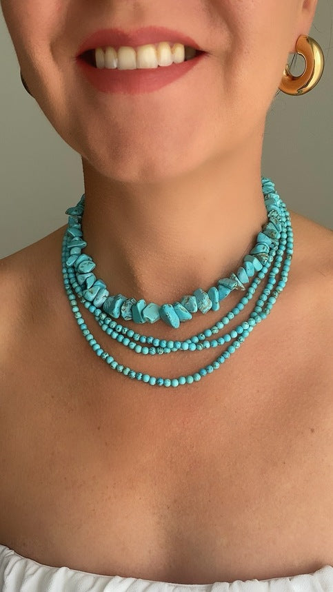 IVI Jewellery Women's Multistrand Handcrafted Natural Turquoise Stone Necklace