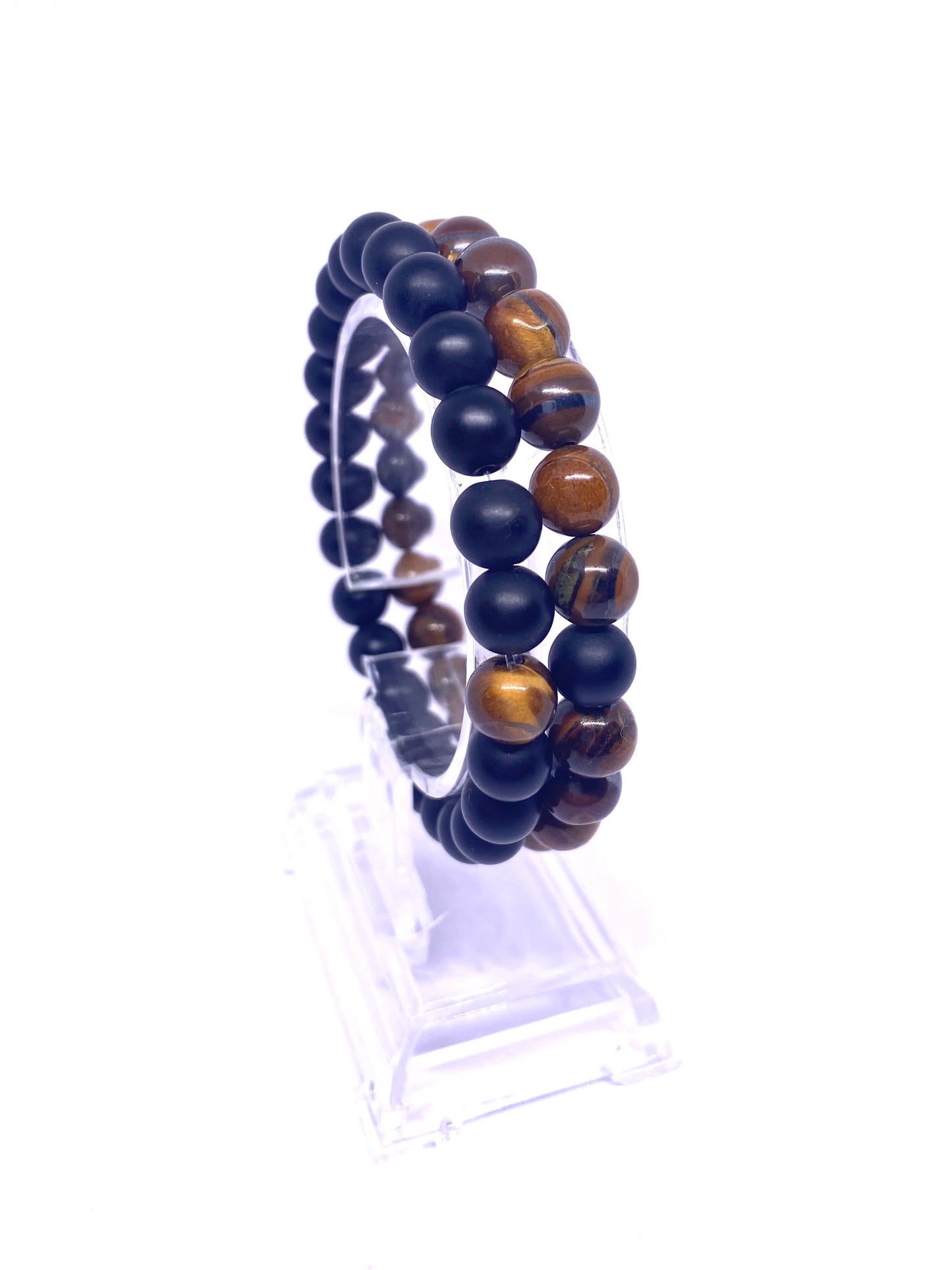 IVI Jewellery Men's Yellow Tiger's Eye and Agate Natural Stone Bracelet 8MM