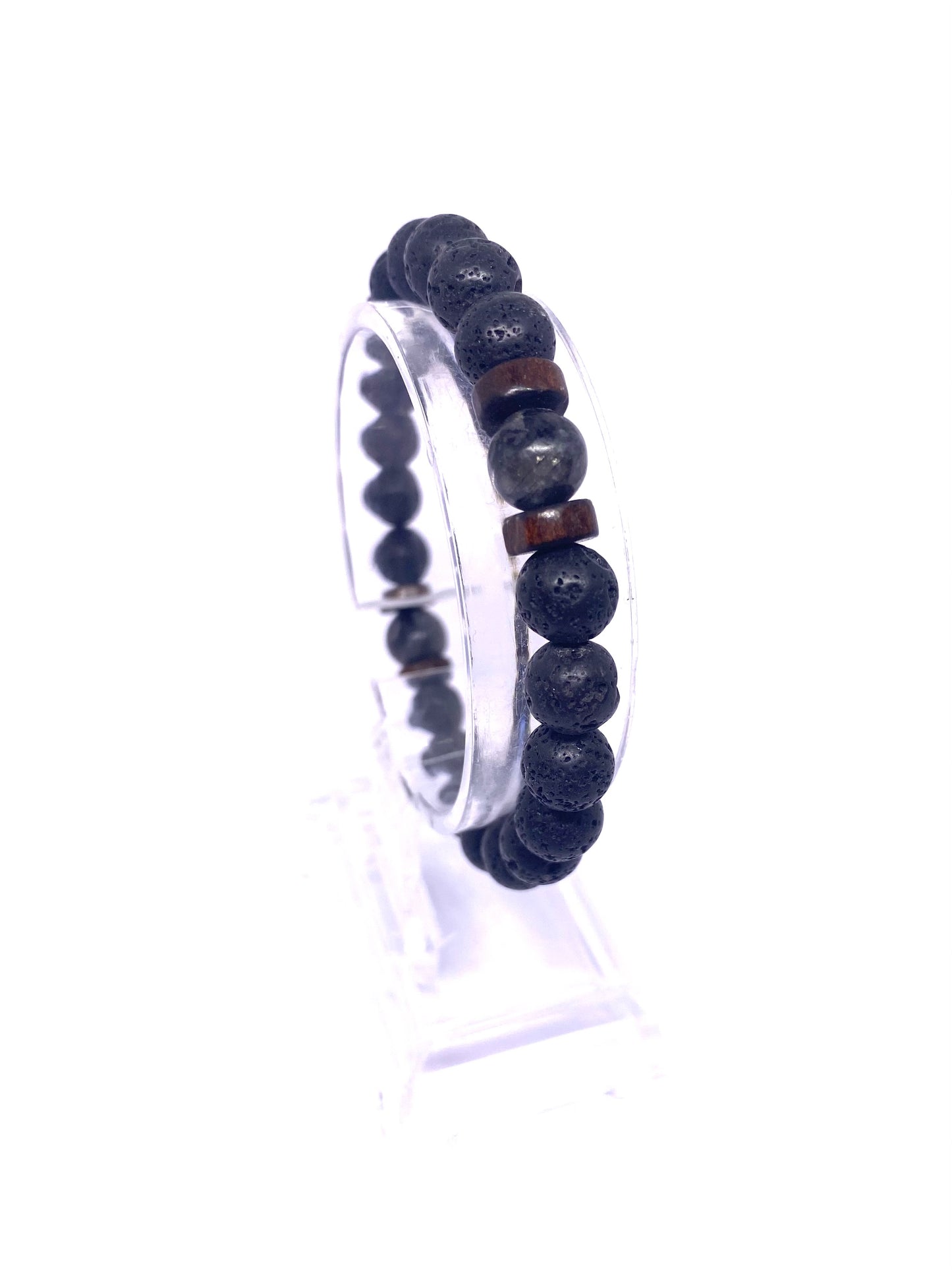 IVI Jewellery Men's Volcanic Lava Natural Stone and Sparkling Stone Beading Bracelet