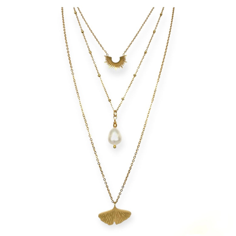 IVI Jewellery Women's Gold Stainless Steel Triple Chain Necklace with Pendants