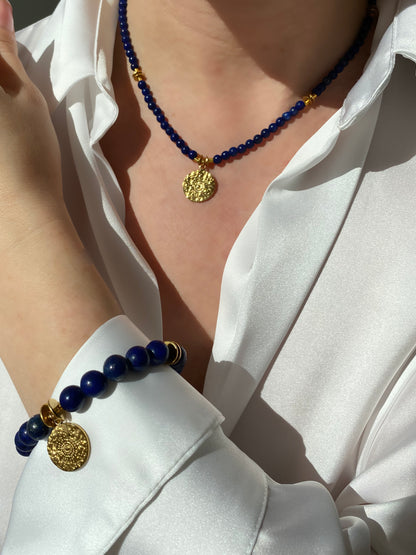 IVI Jewellery Women's Navy Lapis Lazuli Natural Stone Necklace and Bracelet