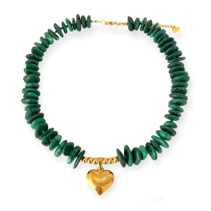 IVI Jewellery Green Malachite Natural Stone Heart Pendant Necklace